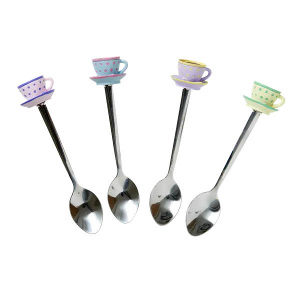 Rice Teaspoon With Resin Tea Cup Decoration