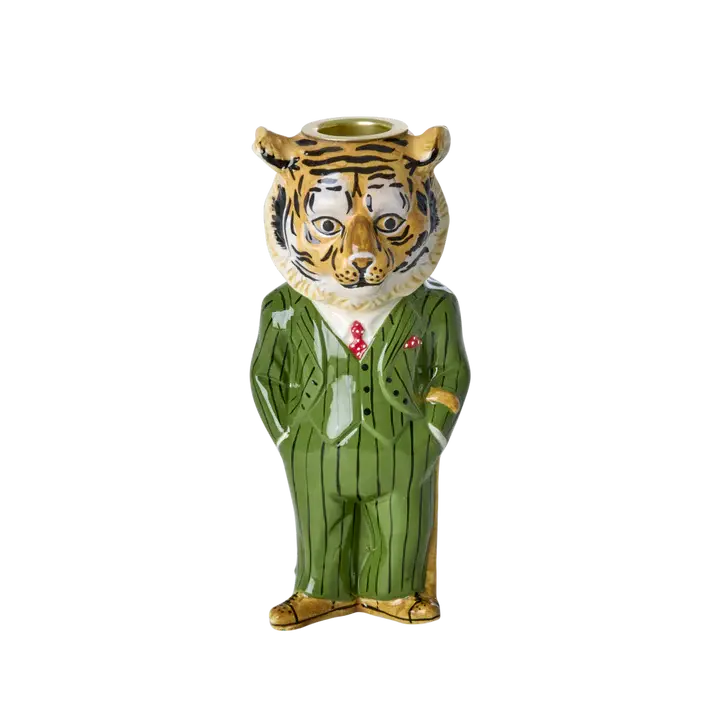 Rice tiger ceramic candle holder green