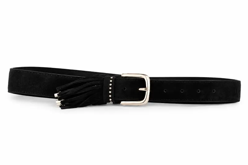 Riem suede met franjes zwart
