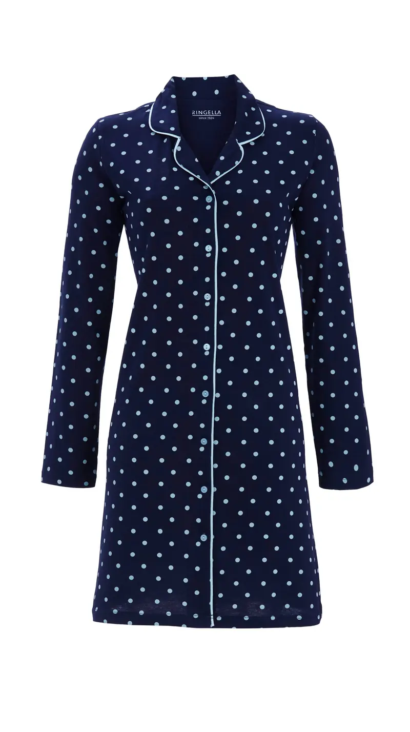 Ringella Nachthemd gestipt doorknoop - 5511048 - Donker blauw