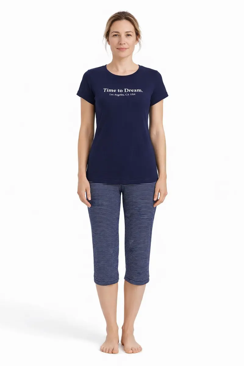 Ringella Pyjama met opdruk "Time to dream" - 6211203 - Blauw gestreept