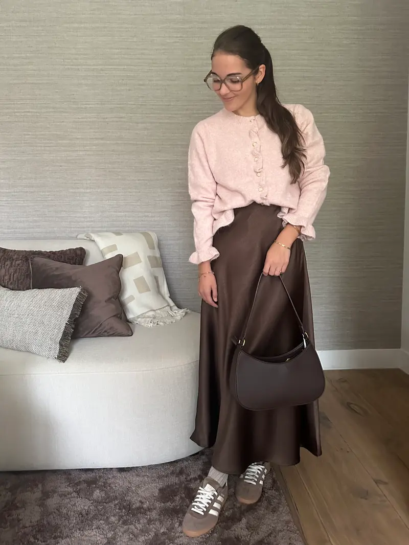 Rok satin lang S-3009 Brown