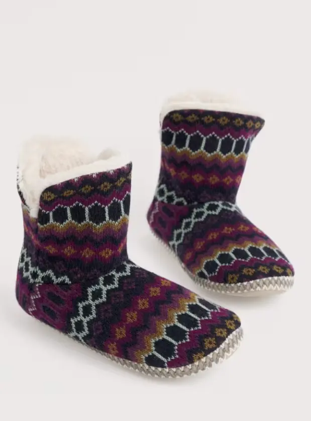 Seasalt Cornwall snooze slipper booties Modernist Grape Multi