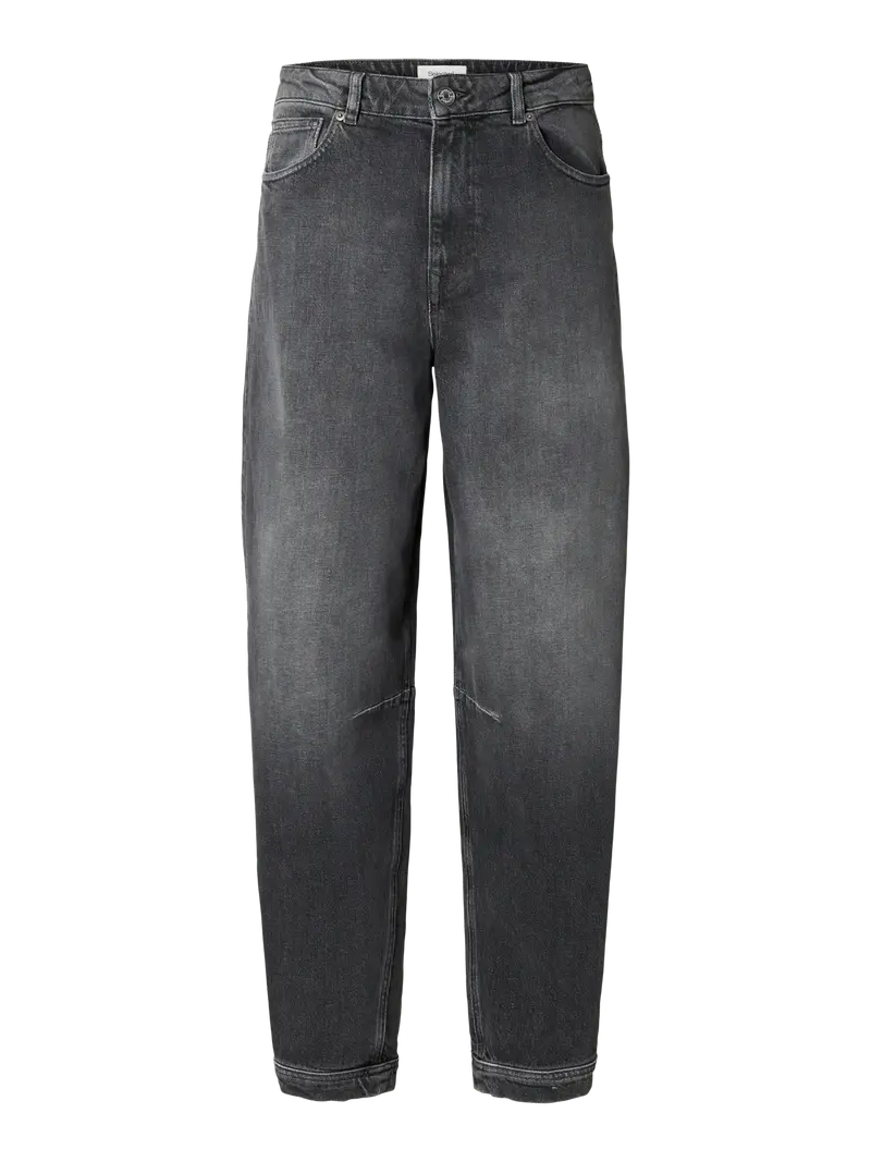 Selected barrel fit jeans medium grey – hoge taille & stretch