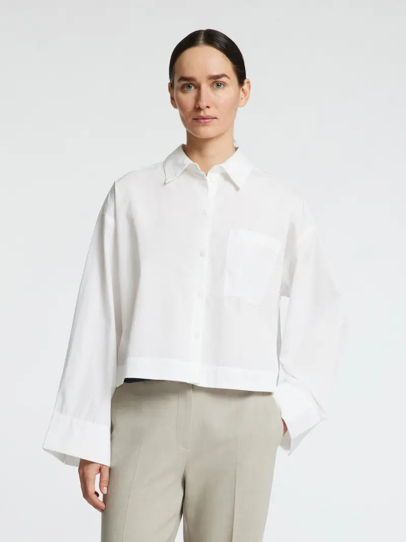 Selected boxy fit cropped blouse bright white