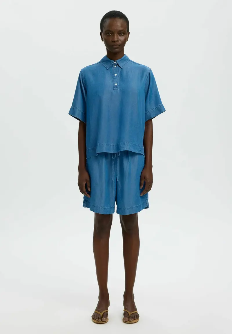 Selected janna 2/4 polo shirt denim