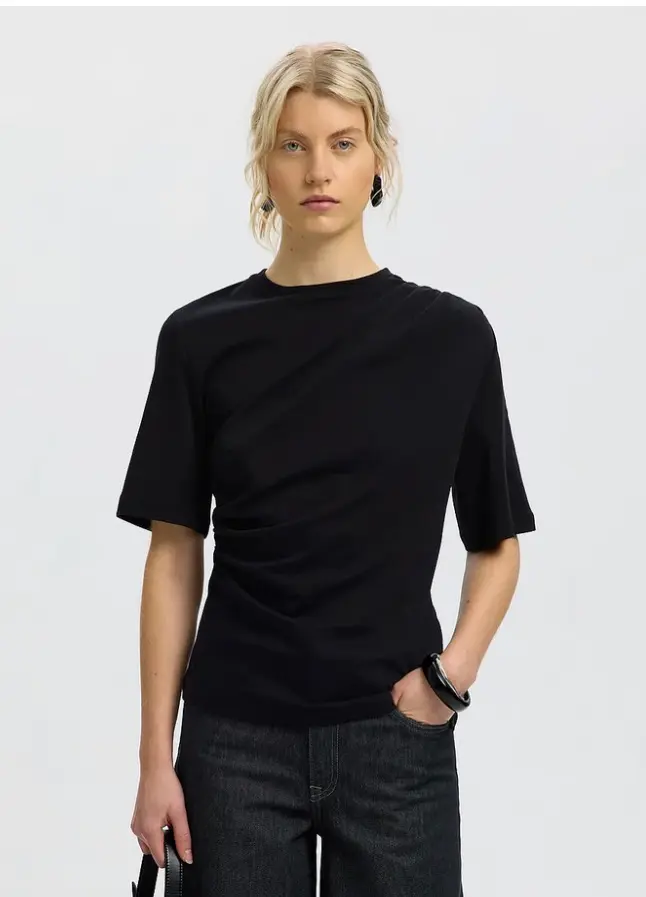 Selected Top Slwoline Light Twist Tee Noos Black