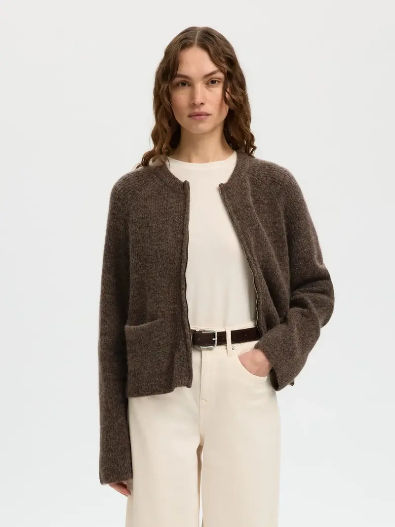 Selected vest chocolat chip – korte pasvorm met dubbele ritssluiting