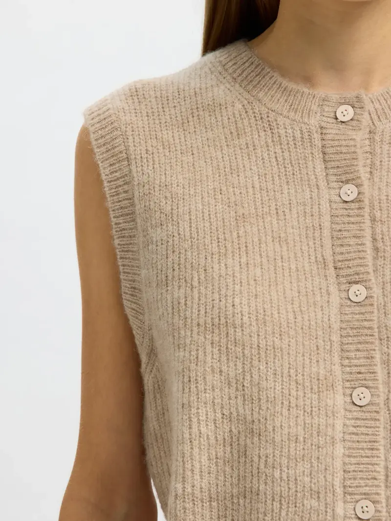 Selected vest/gilet beige melange met knopen