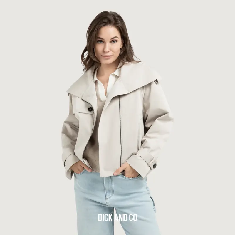 Short bomber jacket with trench details