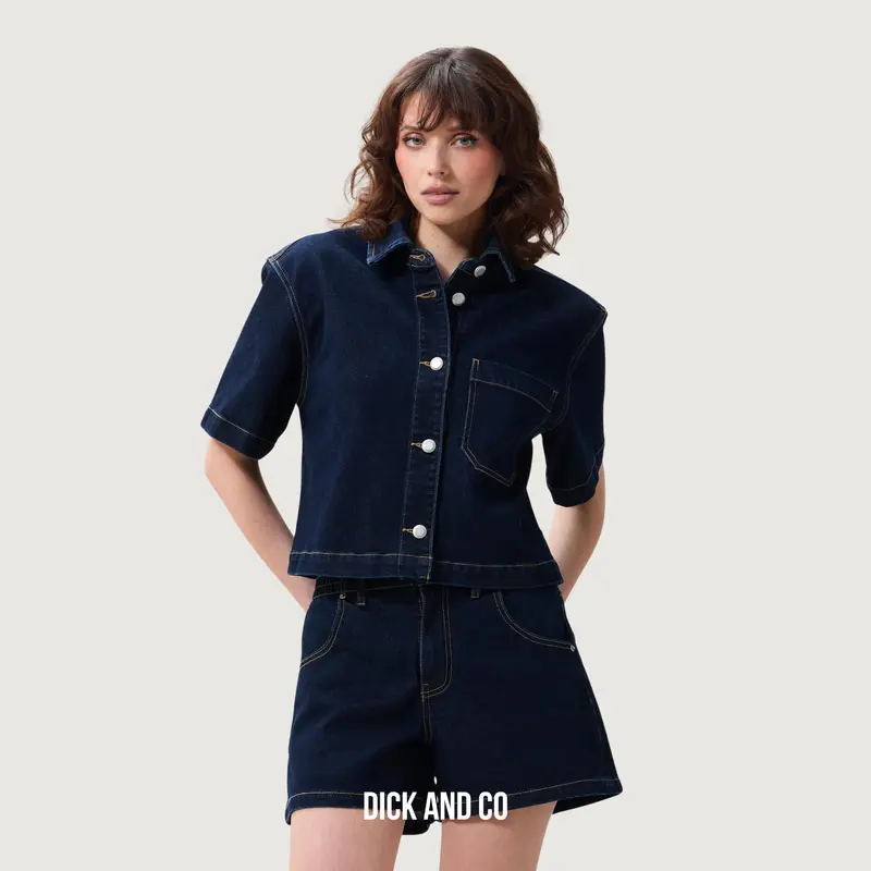Short sleeve denim blouse