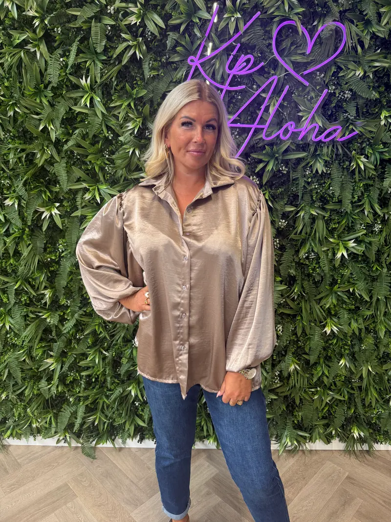 Silky blouse pofmouwen champagne