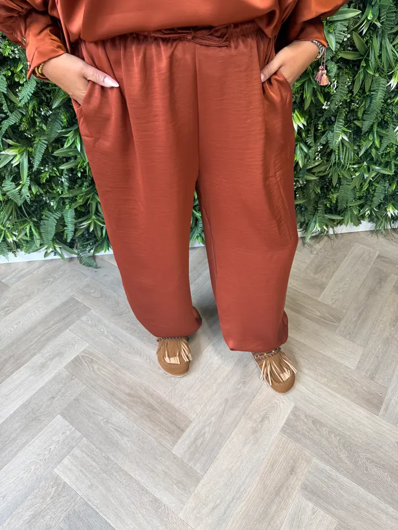 Silky broek met aantrekkoord brique