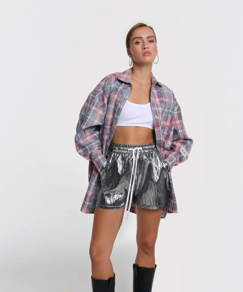Silver Crinkle Shorts