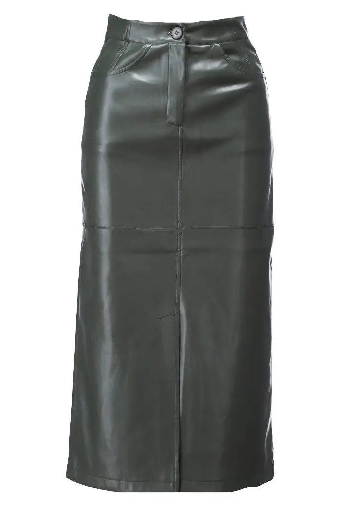 Skirt leatherlook met split B754 Groen
