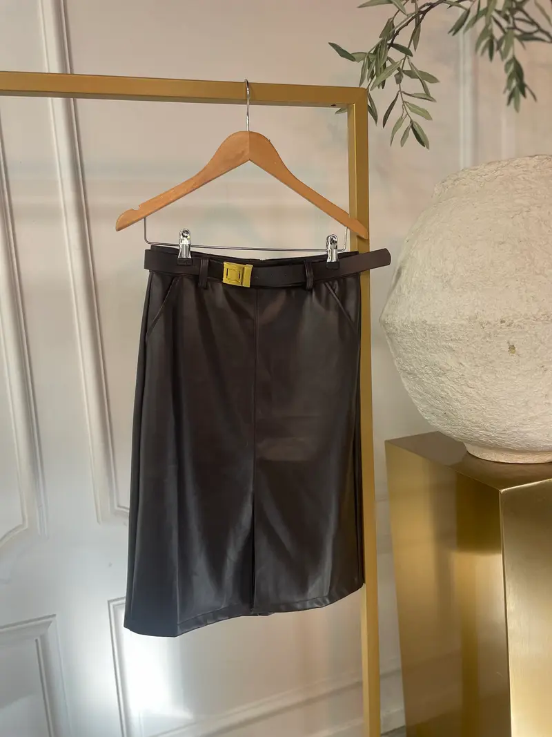 Skirt leatherlook midi 8384 Brown