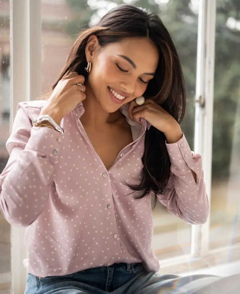 Stippenblouse LA SEZANNE Dusty pink - Ivoor