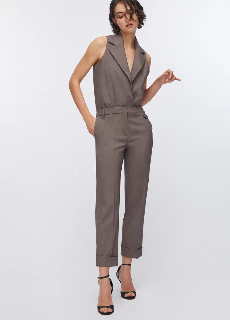 Straight-leg mélange fabric trousers