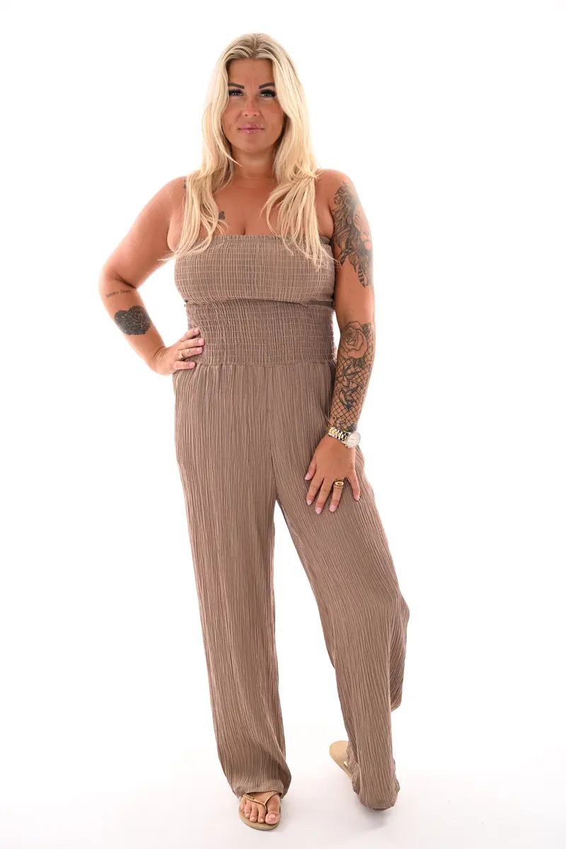 Strapless jumpsuit smock lichtbruin