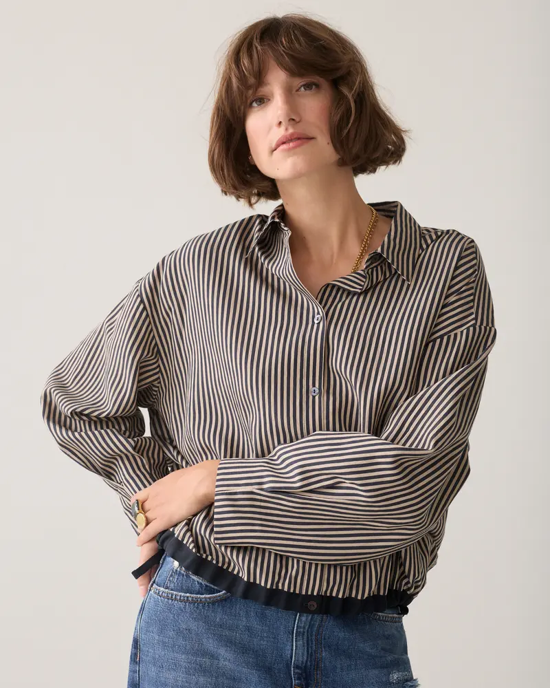 Streepjesblouse met tunnelkoord