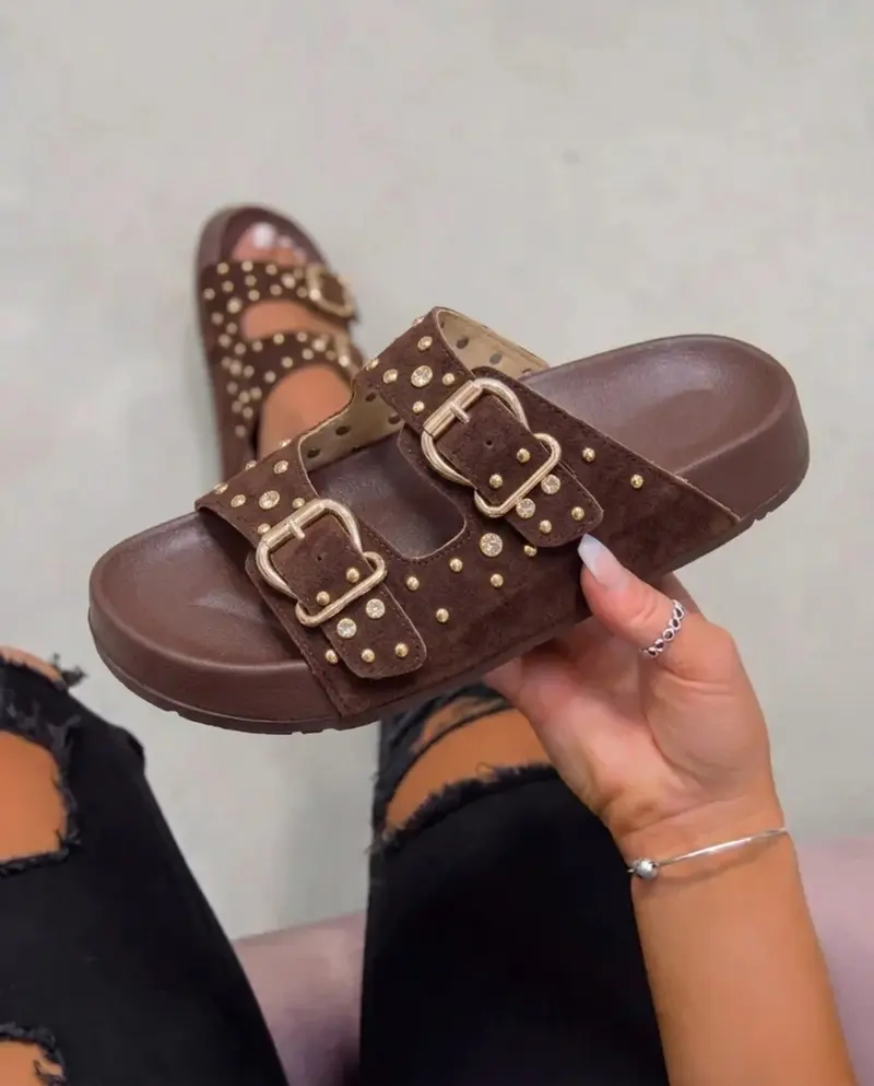 Studded Brown Slides