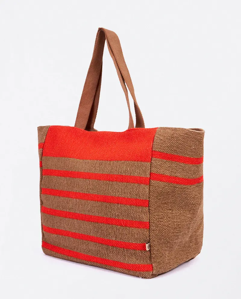 Surkana square beach bag with woven stripes orange