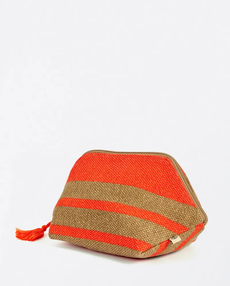 Surkana woven striped trapeze toiletry bag orange