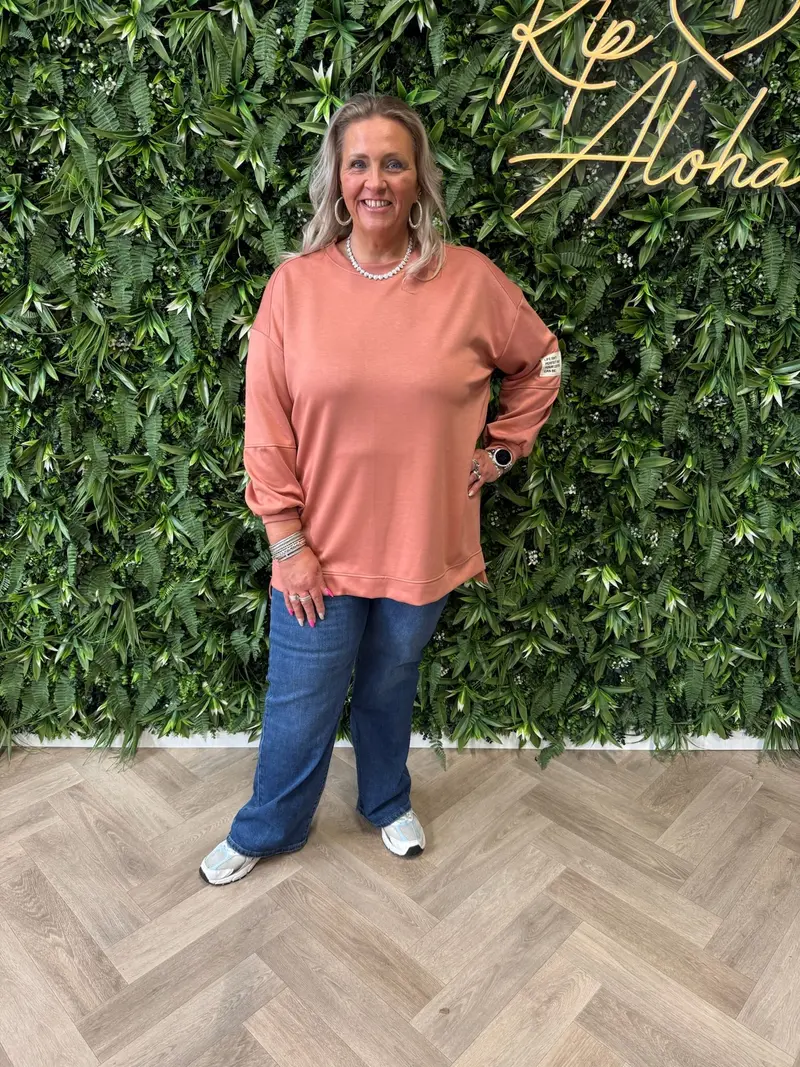Sweater applicatie uni terracotta