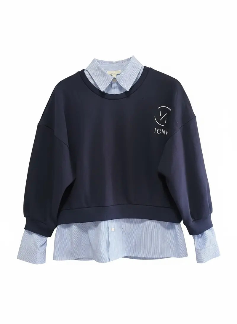 Sweater Fleece with Stripe | Navy