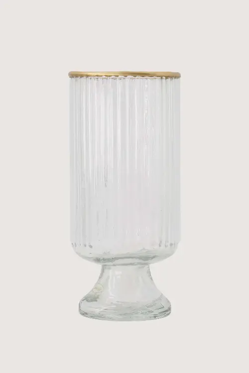 tafelvaas S op voet glas ribbel goud
