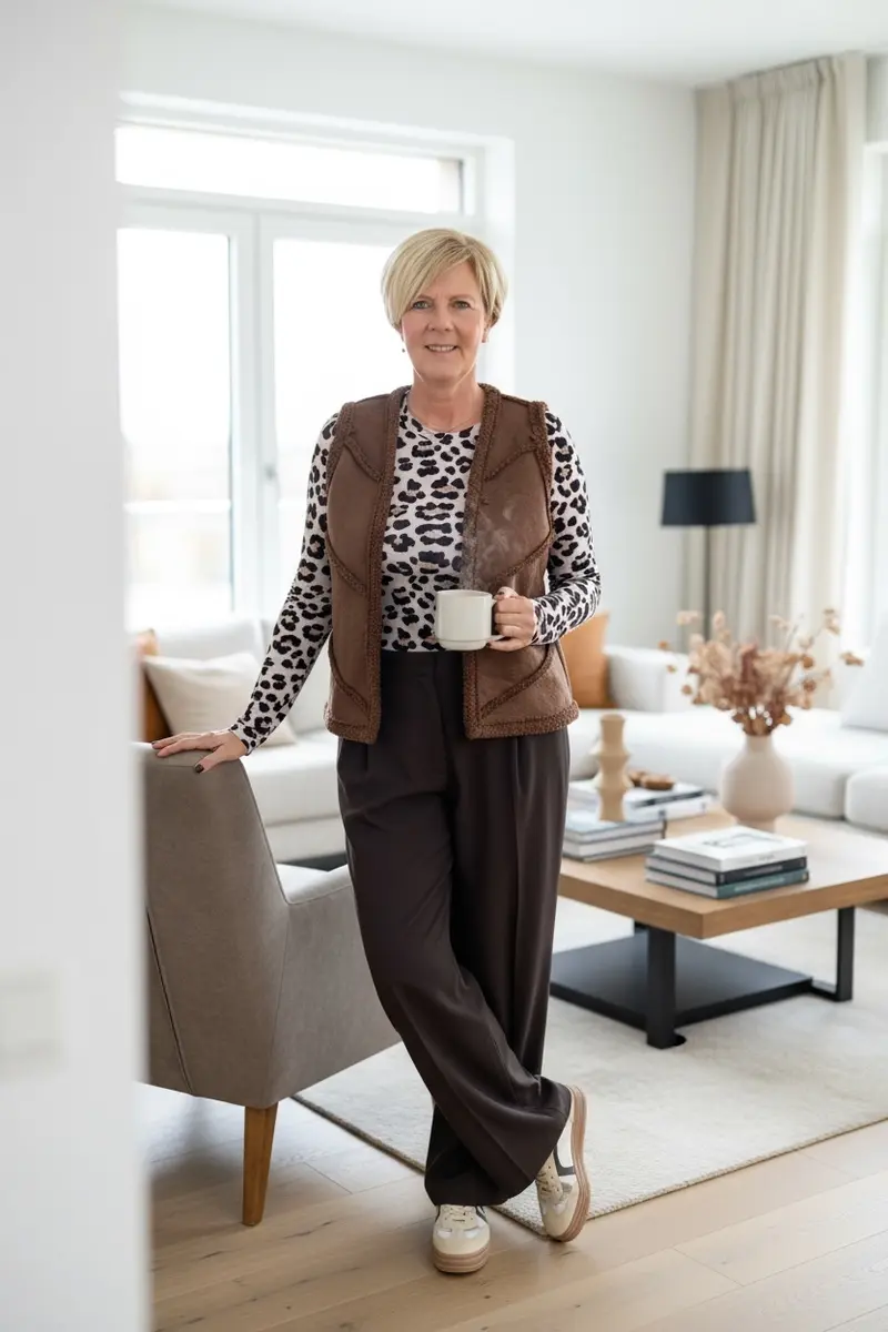 Teddy velours gilet in choco-bruin