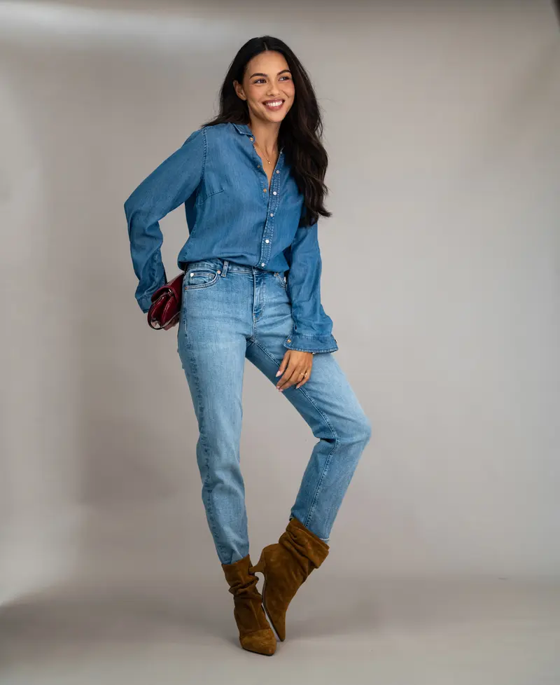 Tencel jeansblouse LA DEZANNE Stonewash