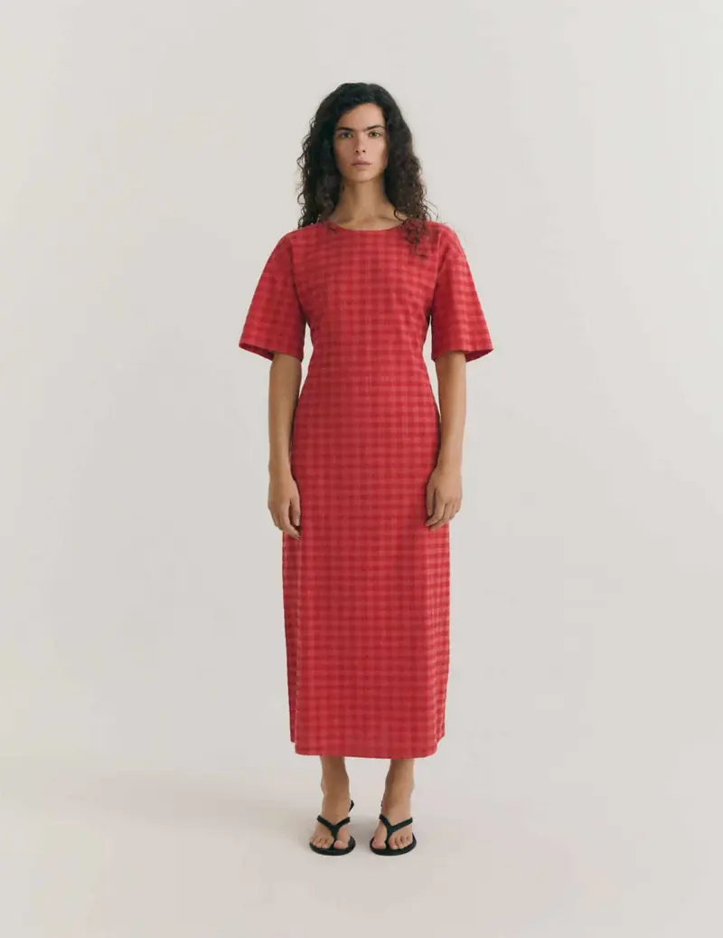 Thinking Mu - Red checks Kina dress- Red