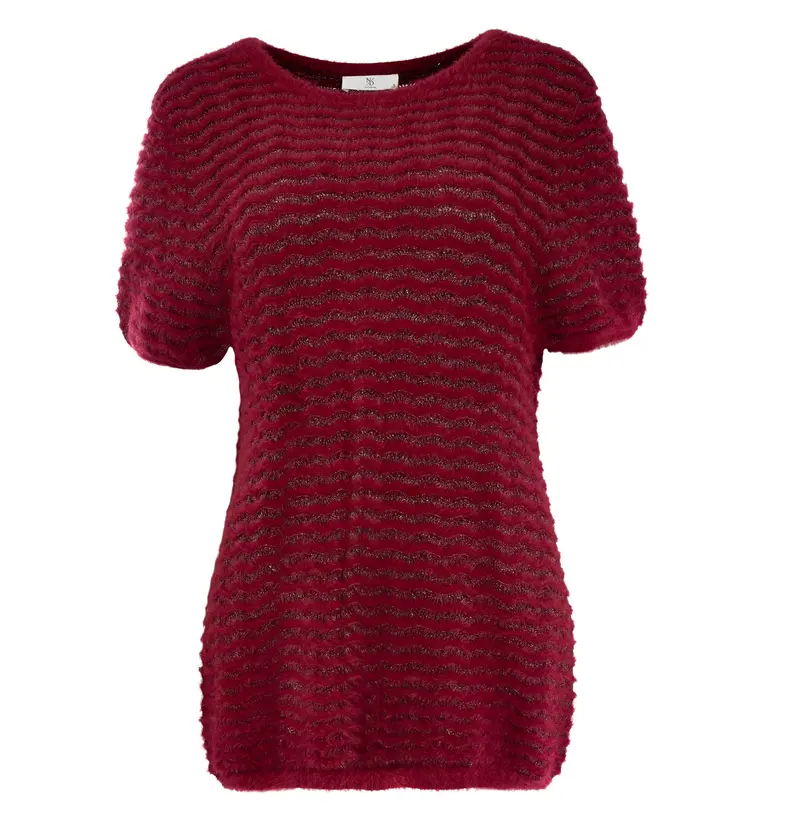 Top Toska LS-RML Lurex Ajour Knit | Rhubarb Red