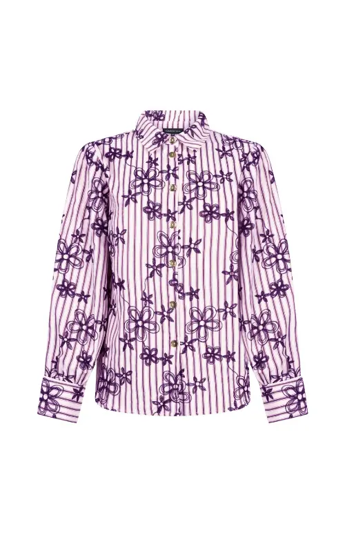 Tramontana blouse embro streep paars