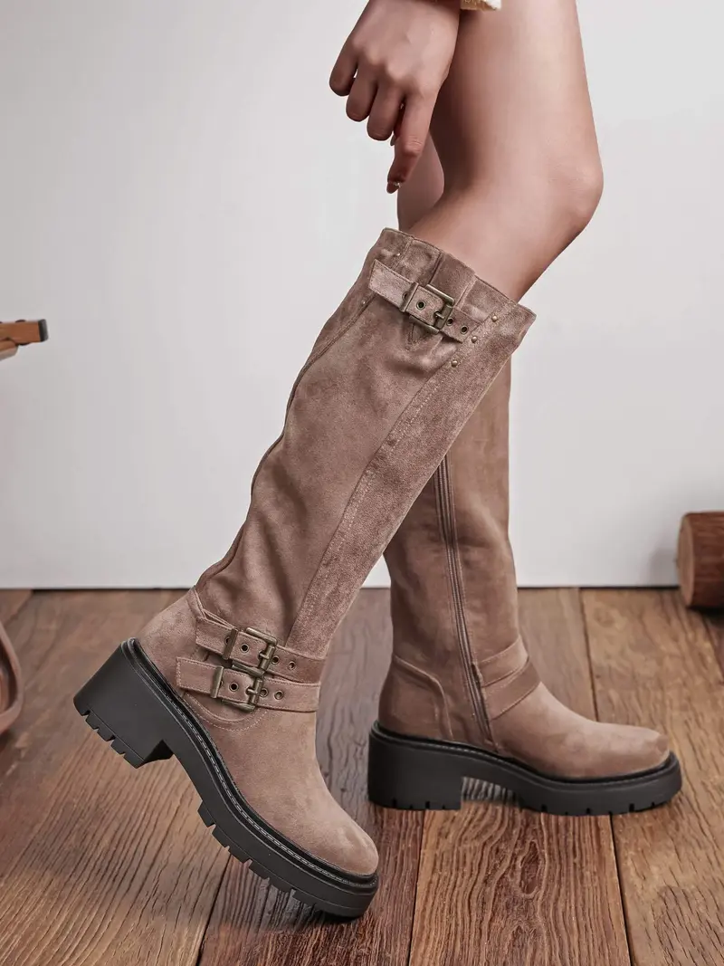 Triple Buckle Boots - Taupe