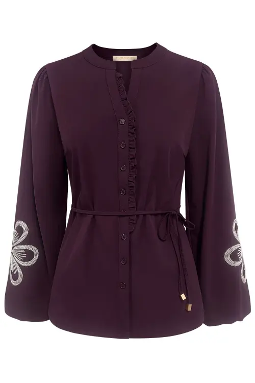 Triple nine blouse flower embroidery paars