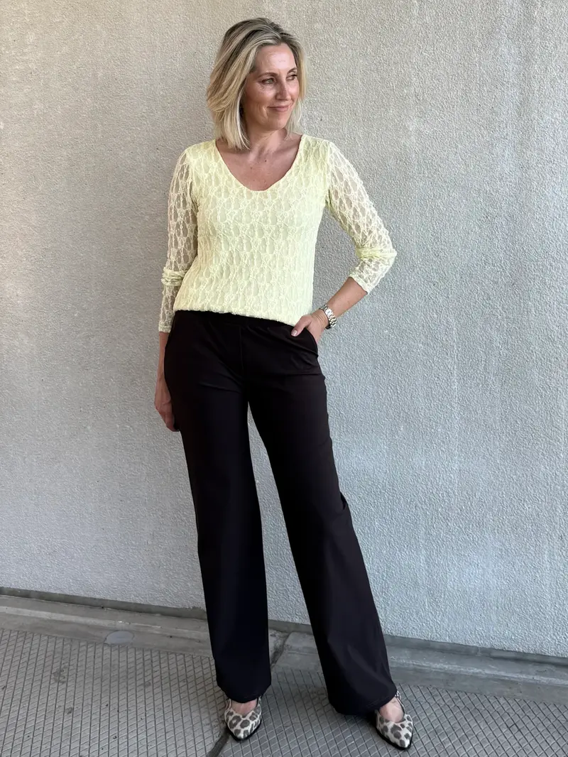 Triple Nine - Kanten Top Lucy Zachtgeel