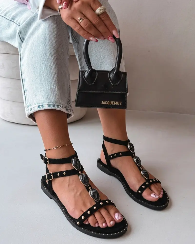 Triple Stone Black Sandaal