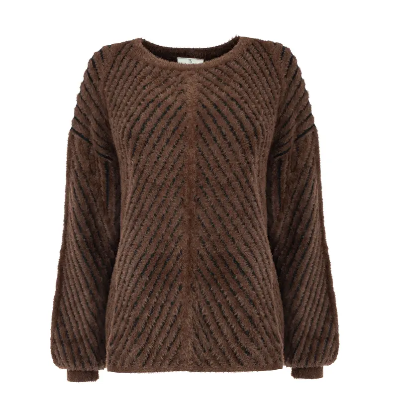 Trui Aubriel LS-RMJ Furry Print Knit | Downtown Brown