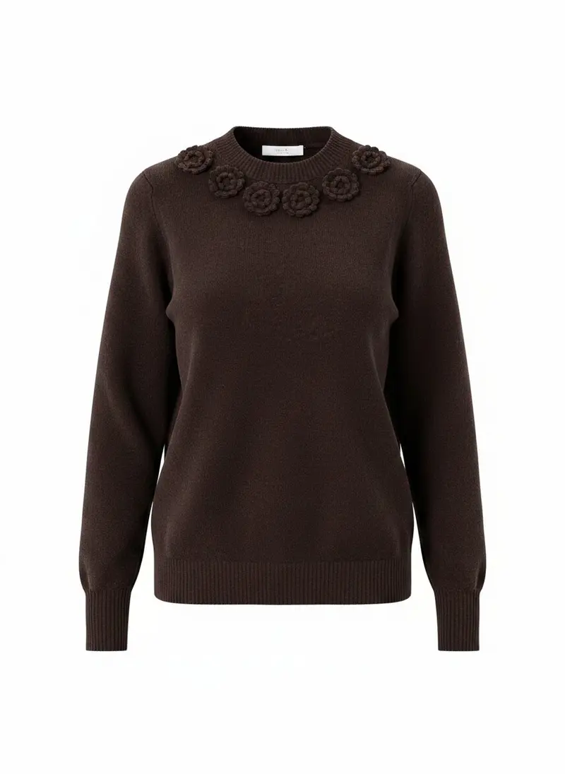 Trui Nolan Crochet Flower | Aubergine