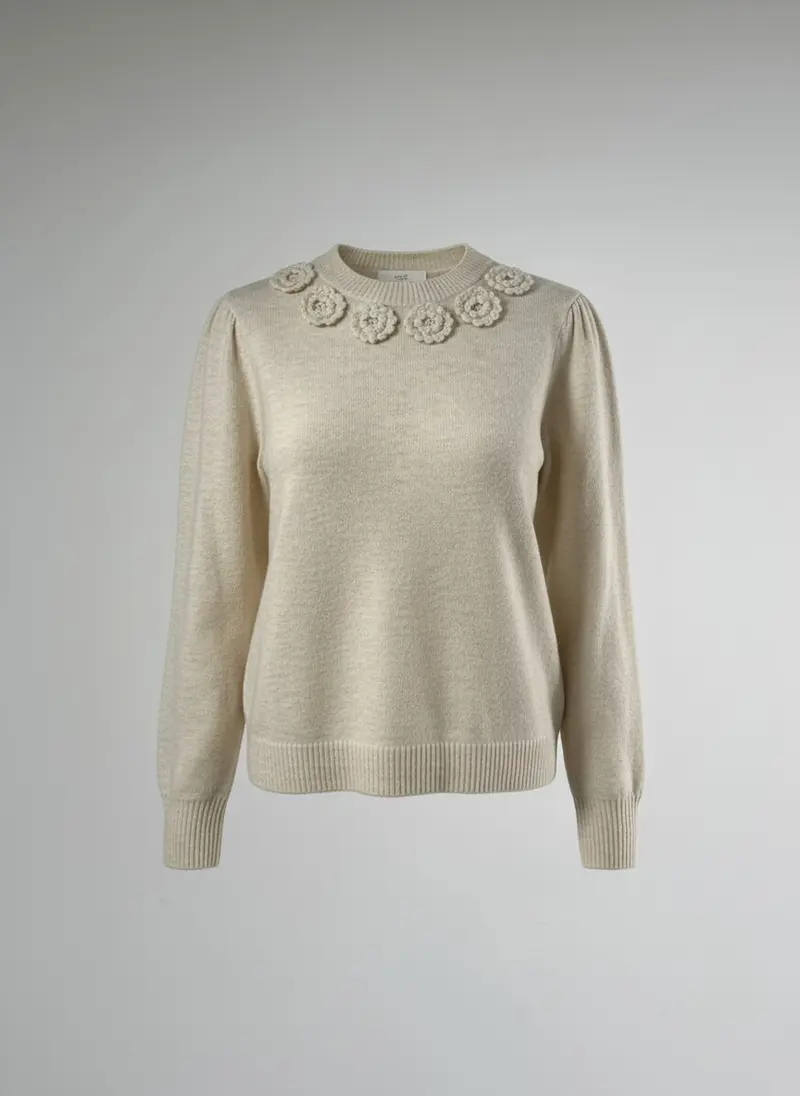 Trui Nolan Crochet Flower | Beige