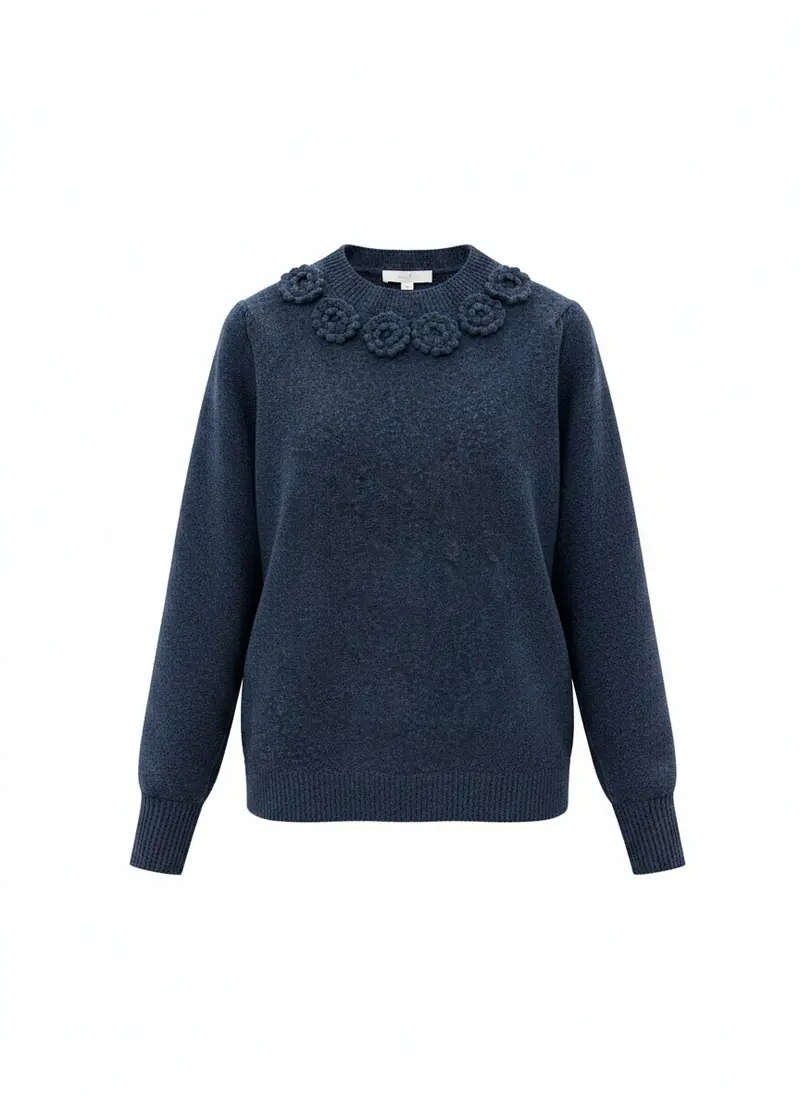 Trui Nolan Crochet Flower | Winter Indigo