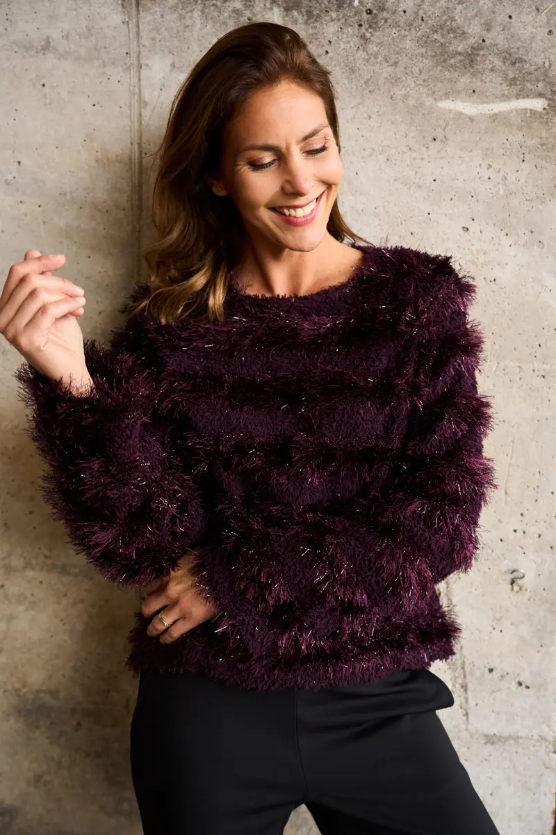 Trui Surrey LS-RMJ Sequin 3D Knit | Grape Wine