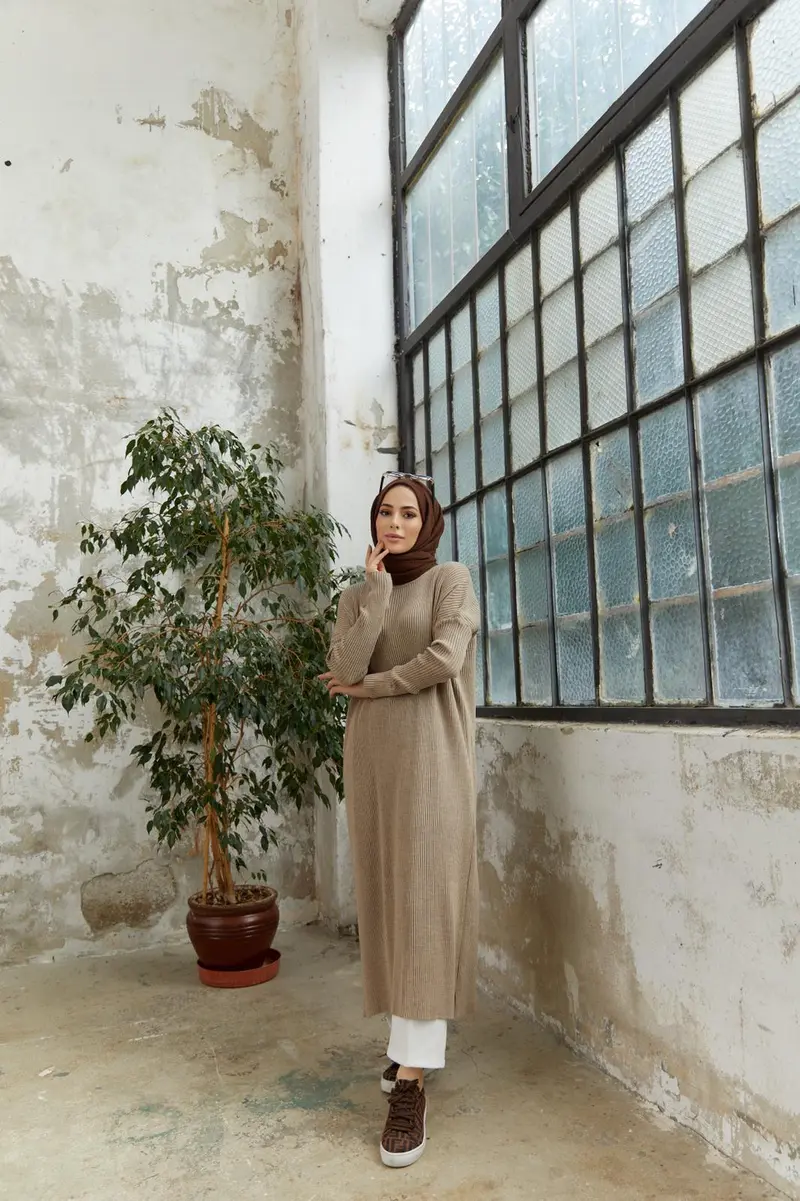 Tuniek trui dames lang | Tegelwit kleur
