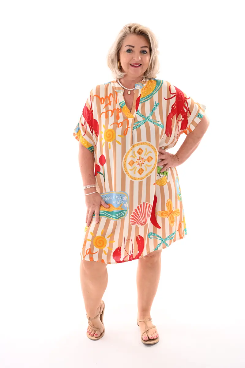 Tuniek v-hals print camel/roomwit
