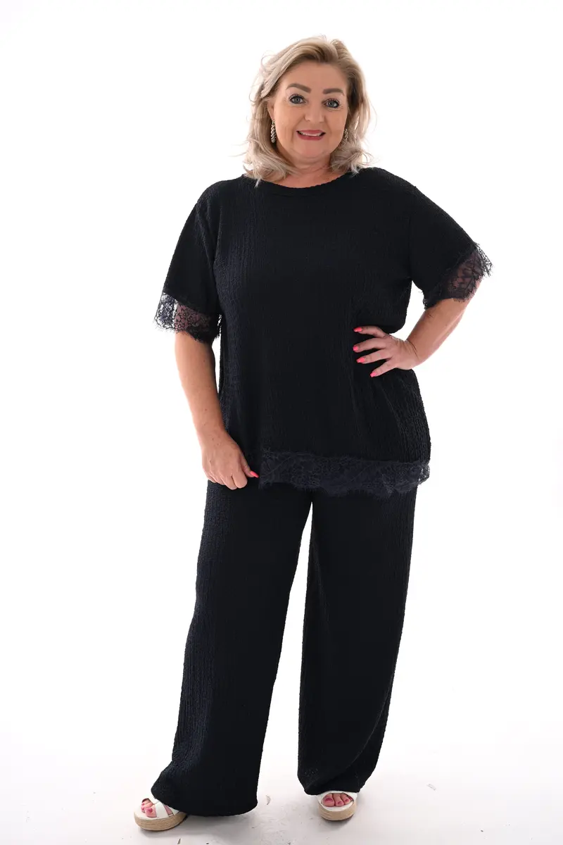 Tweedelig crepe set asymmetrisch marineblauw