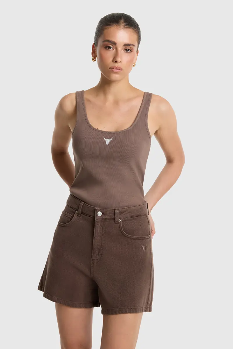 twill short denim brown