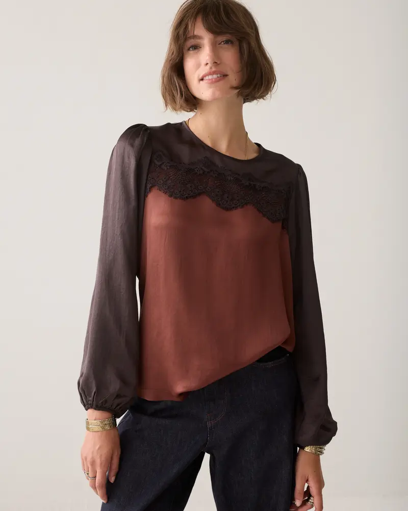Two tone top met kant