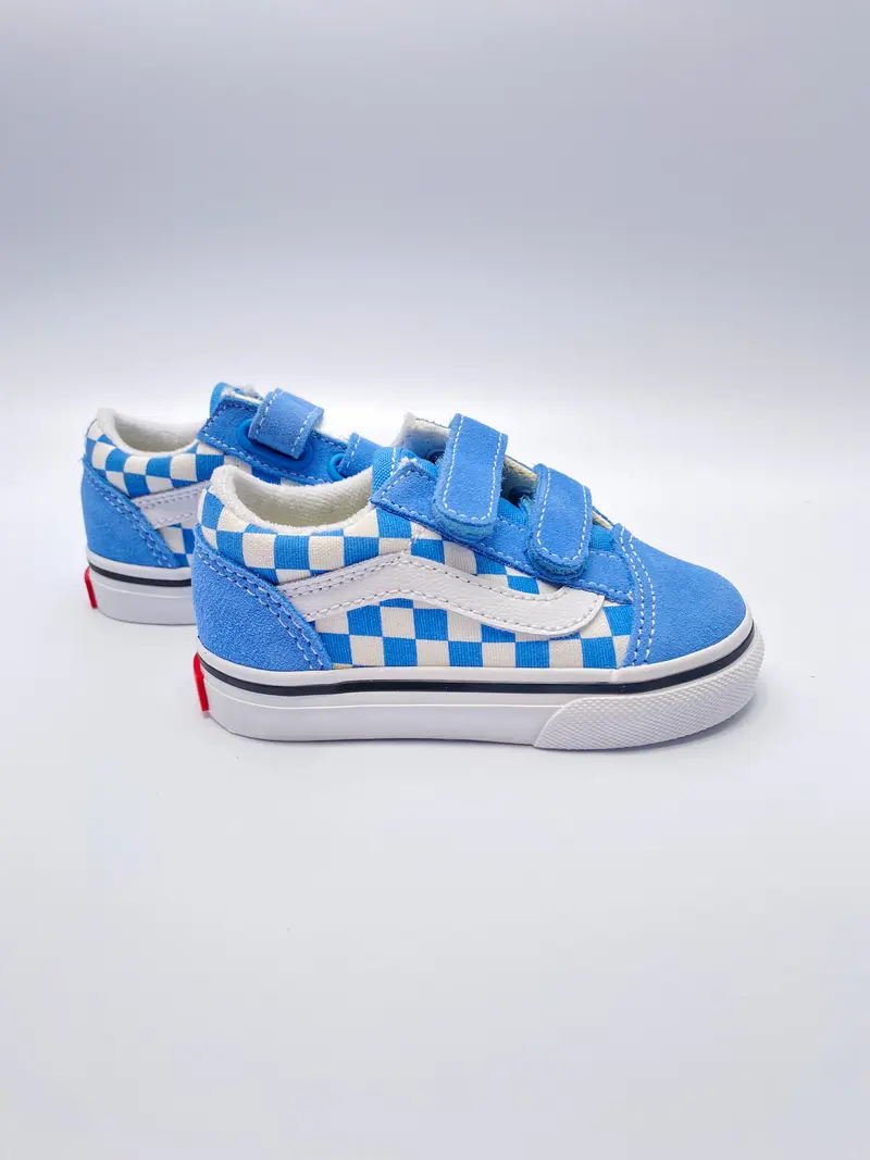 Vans old skool V theory checkerboard blauw wit